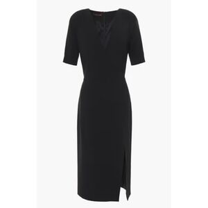 Altuzarra V-Neck Knit Sleeve Woven Knee Length Slit Sheath Dress Black Size 40